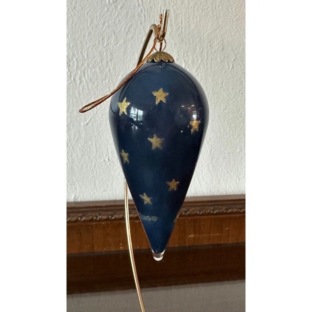 Pier 1 Blue & Gold‎ Angel 2000 Painted Li Bien Glass Christmas Ornament 4.5
